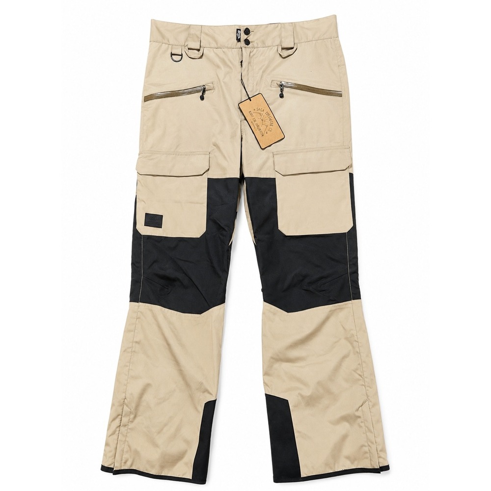Saga Outerwear Anomie Bib Pants Mens L Khaki Color Block Cargo Snowboard Ski NWT
